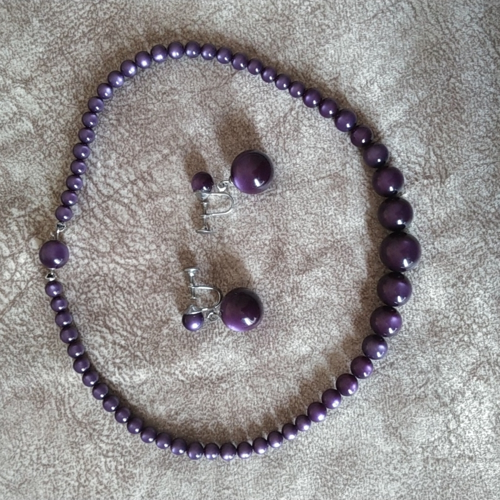 Purple Necklace and Clip on Earrings Set